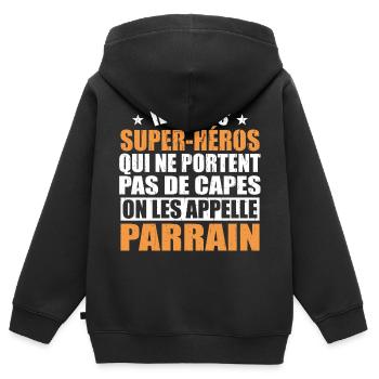 Es gibt Superhelden, die keine Umhänge tragen - Kinder Premium Organic Zip Hoodie - Schwarz - Hinten - AI Model Kid Male (0cm)