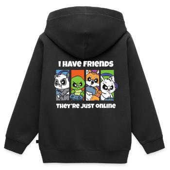 Ich habe Freunde, sie sind nur Online-Gamer Witz - Kinder Premium Organic Zip Hoodie - Schwarz - Hinten - AI Model Kid Male (0cm)