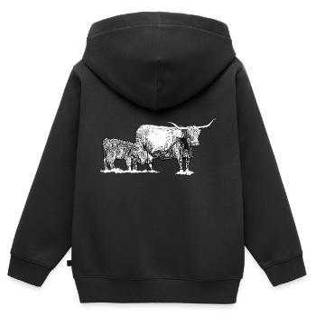Hochlandrind mit Kalb - Kinder Premium Organic Zip Hoodie - Schwarz - Hinten - AI Model Kid Male (0cm)