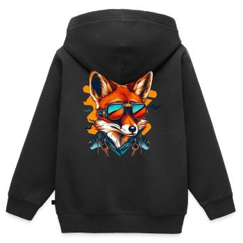 Renard avec lunettes d’aviateur - Sweat Premium à capuche zippé enfant bio - noir - Dos - AI Model Kid Male (0cm)