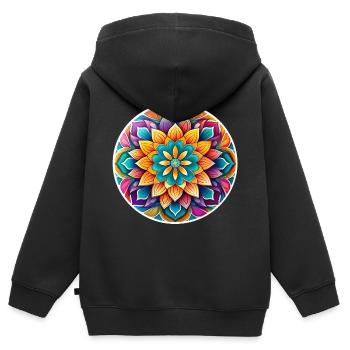 Flower Power Mandala - Kinder Premium Organic Zip Hoodie - Schwarz - Hinten - AI Model Kid Male (0cm)