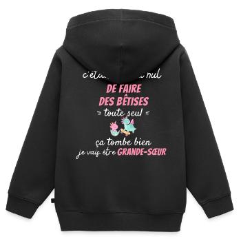 Future Funny Big Sister Kündigt Einhorn-Unsinn an - Kinder Premium Organic Zip Hoodie - Schwarz - Hinten - AI Model Kid Male (0cm)
