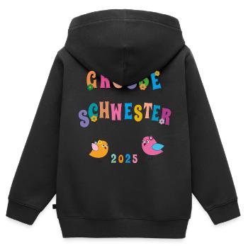 große Schwester - Kinder Premium Organic Zip Hoodie - Schwarz - Hinten - AI Model Kid Male (0cm)