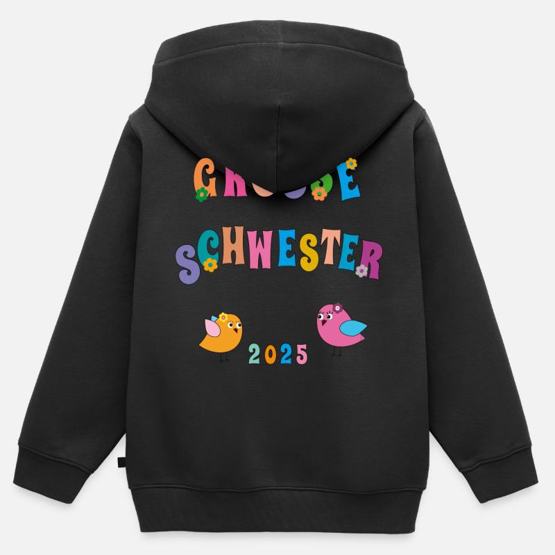 grande sœur - Sweat Premium à capuche zippé enfant bio - noir