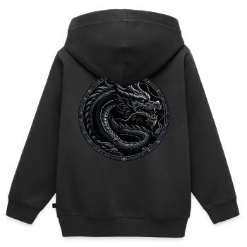Mythe monochrome : Dragon noir - Sweat Premium à capuche zippé enfant bio - noir - Dos - AI Model Kid Male (0cm)