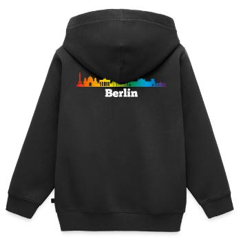 Skyline Berlin, LGBT - Kinder Premium Organic Zip Hoodie - Schwarz - Hinten - AI Model Kid Male (0cm)