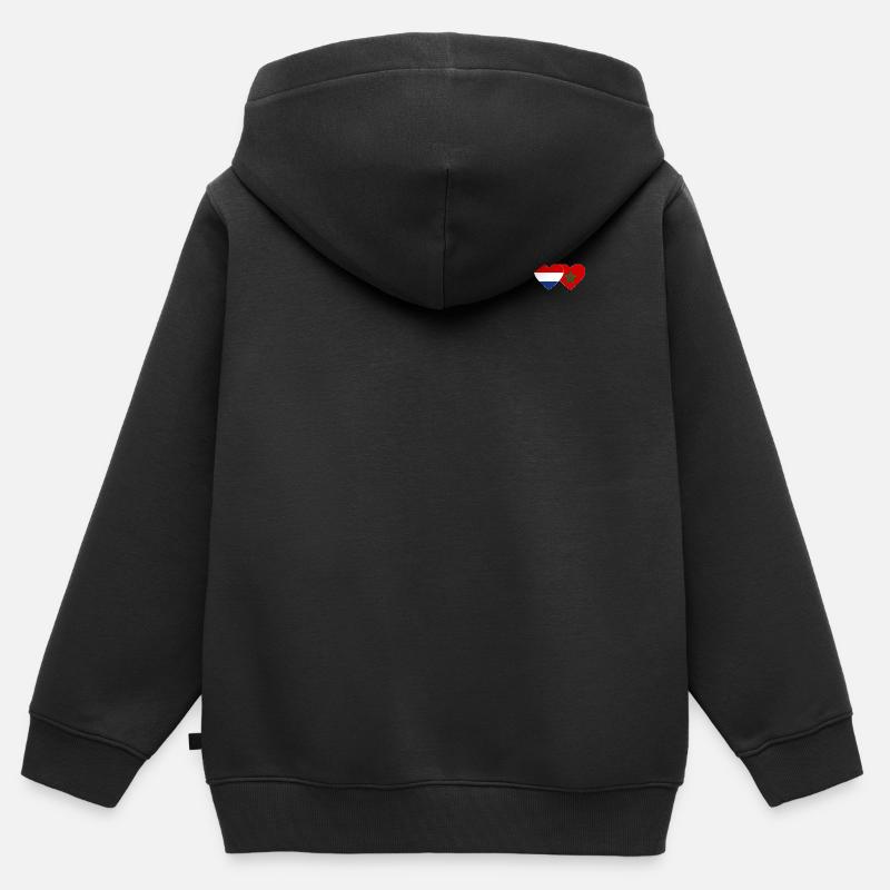 Hollande Maroc Drapeau Coeur - Sweat Premium à capuche zippé enfant bio - noir