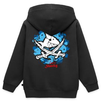 Käpt'n Sharky Flagge Haifisch blauer Hintergrund - Kinder Premium Organic Zip Hoodie - Schwarz - Hinten - AI Model Kid Male (0cm)