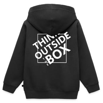 THINK OUTSIDE THE BOX - Kids Premium Organic Zip-up Hoodie - black - Back - AI Model Kid Male (0cm)
