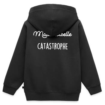 Mademoiselle Catastrophe - Sweat Premium à capuche zippé enfant bio - noir - Dos - AI Model Kid Male (0cm)