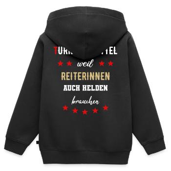 Turniertrottel Pferdesport Reiterin Turnierhelfer - Kinder Premium Organic Zip Hoodie - Schwarz - Hinten - AI Model Kid Male (0cm)