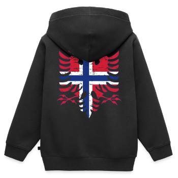 Albanien Norwegen Flagge used look - Kinder Premium Organic Zip Hoodie - Schwarz - Hinten - AI Model Kid Male (0cm)
