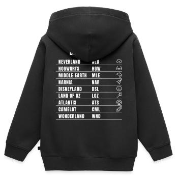 vol voyage rêve humour fantastique film destination pilote lo - Sweat Premium à capuche zippé enfant bio - noir - Dos - AI Model Kid Male (0cm)