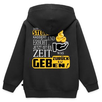 Steuern zurück geben - Kinder Premium Organic Zip Hoodie - Schwarz - Hinten - AI Model Kid Male (0cm)