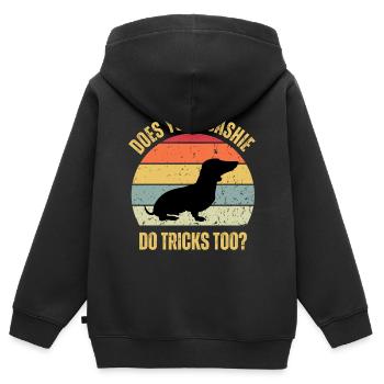 Macht Ihr Dackel Weiner auch Tricks - Kinder Premium Organic Zip Hoodie - Schwarz - Hinten - AI Model Kid Male (0cm)
