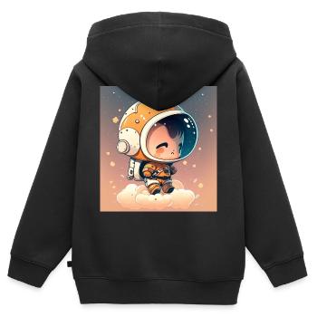 Mignon Chibi Astronaute - Sweat Premium à capuche zippé enfant bio - noir - Dos - AI Model Kid Male (0cm)