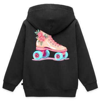 Rollschuhe Retro Blümchen pink für Skatergirls - Kinder Premium Organic Zip Hoodie - Schwarz - Hinten - AI Model Kid Male (0cm)