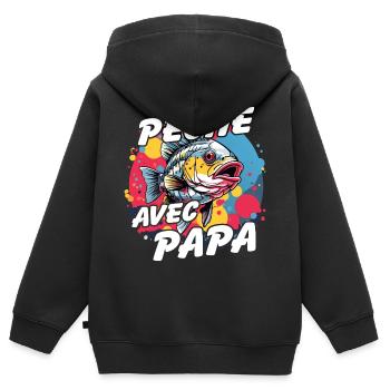 Pêcher avec papa. Motif de pêche coloré - Sweat Premium à capuche zippé enfant bio - noir - Dos - AI Model Kid Male (0cm)