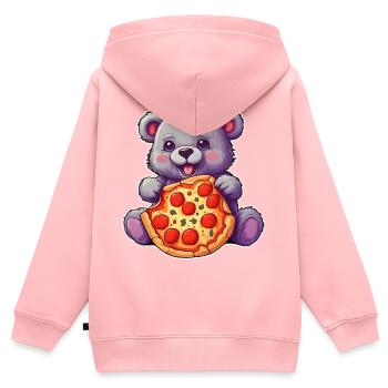 Teddy aime la pizza - Sweat Premium à capuche zippé enfant bio - rose - Dos - AI Model Kid Female (0cm)