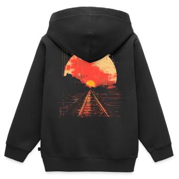 Railway Illustration - Kids Premium Organic Zip-up Hoodie - black - Back - AI Model Kid Male (0cm)