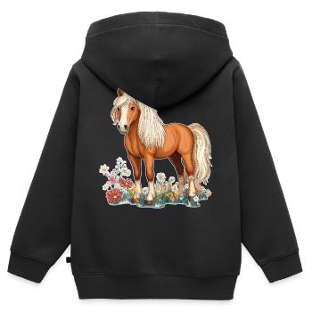 Pferd auf Wiese - Kinder Premium Organic Zip Hoodie - Schwarz - Hinten - AI Model Kid Male (0cm)