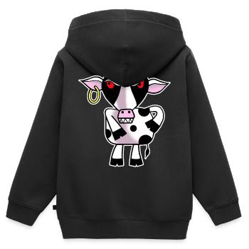 Vache en colère - Sweat Premium à capuche zippé enfant bio - noir - Dos - AI Model Kid Male (0cm)
