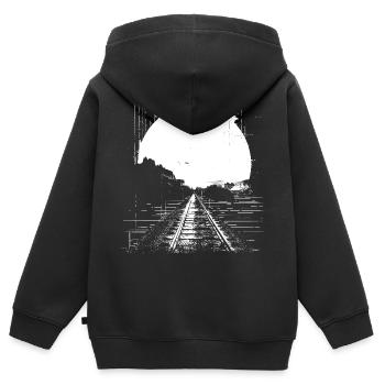 Railway Drawing - Kids Premium Organic Zip-up Hoodie - black - Back - AI Model Kid Male (0cm)