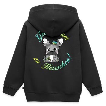 Papa Frenchie - Geboren um zu Herrschen - Kinder Premium Organic Zip Hoodie - Schwarz - Hinten - AI Model Kid Male (0cm)