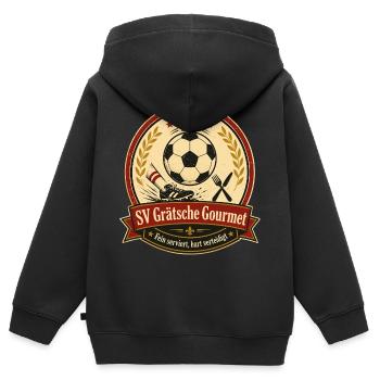 SV Grätsche Gourmet - Kinder Premium Organic Zip Hoodie - Schwarz - Hinten - AI Model Kid Male (0cm)
