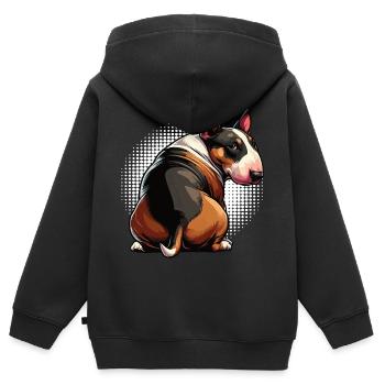 Bull Terrier miniature Bully Bull Terrier Propriétaire - Sweat Premium à capuche zippé enfant bio - noir - Dos - AI Model Kid Male (0cm)