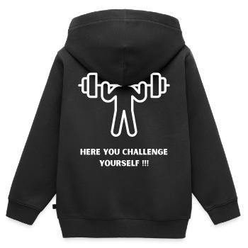 Mettez vos défis ici, entraînement à la salle de sport - Sweat Premium à capuche zippé enfant bio - noir - Dos - AI Model Kid Male (0cm)
