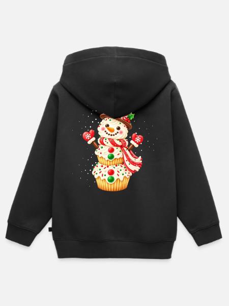 Weihnachtlicher Cupcake-Schneemann - Kinder Premium Organic Zip Hoodie - Schwarz