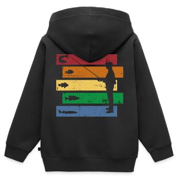 Vintage Retro Angler Fischen Angeln Angel Fischer - Kinder Premium Organic Zip Hoodie - Schwarz - Hinten - AI Model Kid Male (0cm)
