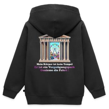 Mein Körper ist ein Vergnügungspark - Kinder Premium Organic Zip Hoodie - Schwarz - Hinten - AI Model Kid Male (0cm)