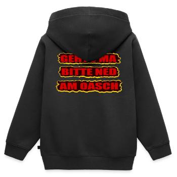 gehts ma bitte ned am oasch, wienerisch nerv nicht - Kinder Premium Organic Zip Hoodie - Schwarz - Hinten - AI Model Kid Male (0cm)