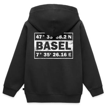 Basel Coordinates Switzerland Basel - Kids Premium Organic Zip-up Hoodie - black - Back - AI Model Kid Male (0cm)