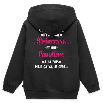 Compliqué princesse et d'être cavalière - Sweat Premium à capuche zippé enfant bio - noir - Dos - AI Model Kid Male (0cm)