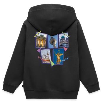 Berlin Allemagne City Skyline Collage - Sweat Premium à capuche zippé enfant bio - noir - Dos - AI Model Kid Male (0cm)