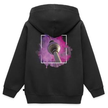 Berlin Allemagne City Skyline Splash Coloré - Sweat Premium à capuche zippé enfant bio - noir - Dos - AI Model Kid Male (0cm)