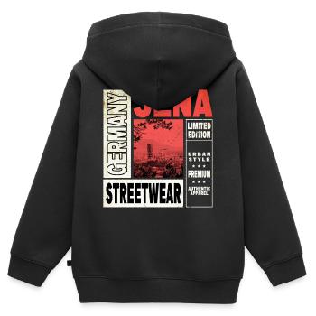 Jena Allemagne City Skyline Accueil Amour - Sweat Premium à capuche zippé enfant bio - noir - Dos - AI Model Kid Male (0cm)