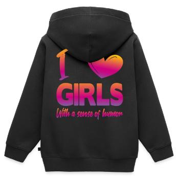 J’aime les filles - Sweat Premium à capuche zippé enfant bio - noir - Dos - AI Model Kid Male (0cm)