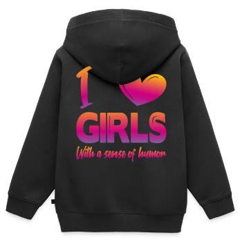 J’aime les filles - Sweat Premium à capuche zippé enfant bio - noir - Dos - AI Model Kid Male (0cm)