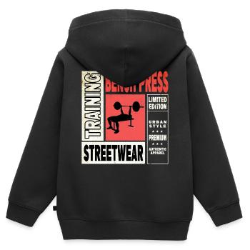 développé couché, haltérophilie, musculation, fitness, fort - Sweat Premium à capuche zippé enfant bio - noir - Dos - AI Model Kid Male (0cm)