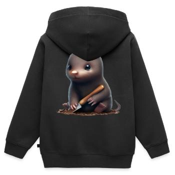 Niedlicher Maulwurf mit Schaufel - Kinder Premium Organic Zip Hoodie - Schwarz - Hinten - AI Model Kid Male (0cm)