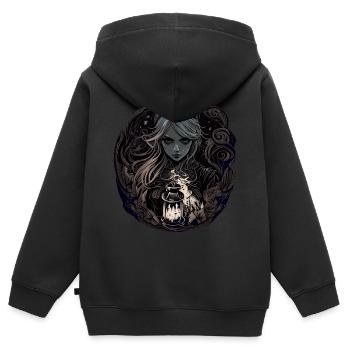 Sombre Belle Sorcière / Wicca - Sweat Premium à capuche zippé enfant bio - noir - Dos - AI Model Kid Male (0cm)