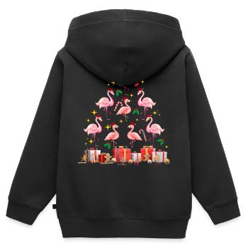 Flamant rose Noël. Cadeau de Noël - Sweat Premium à capuche zippé enfant bio - noir - Dos - AI Model Kid Male (0cm)