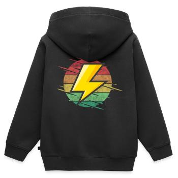 Choc électrique foudroyant - Sweat Premium à capuche zippé enfant bio - noir - Dos - AI Model Kid Male (0cm)