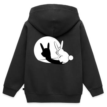 Bunny Horn Gesture Shadow - Kinder Premium Organic Zip Hoodie - Schwarz - Hinten - AI Model Kid Male (0cm)