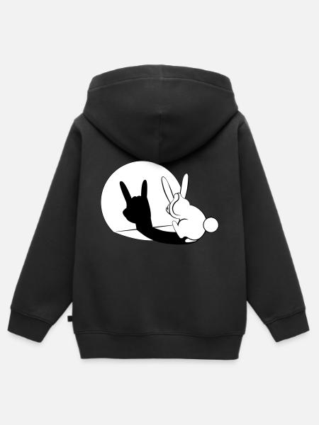 Bunny Horn Gesture Shadow - Kinder Premium Organic Zip Hoodie - Schwarz