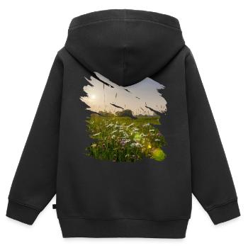 Malerische Blumenwiese in Sonnenstrahlen - Kinder Premium Organic Zip Hoodie - Schwarz - Hinten - AI Model Kid Male (0cm)